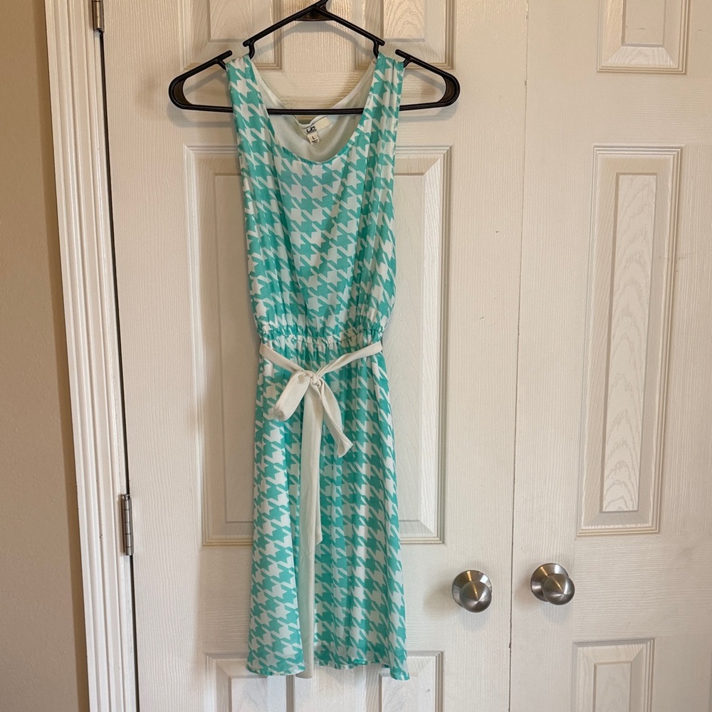 Ya Los Angeles Aqua Houndstooth Midi Dress